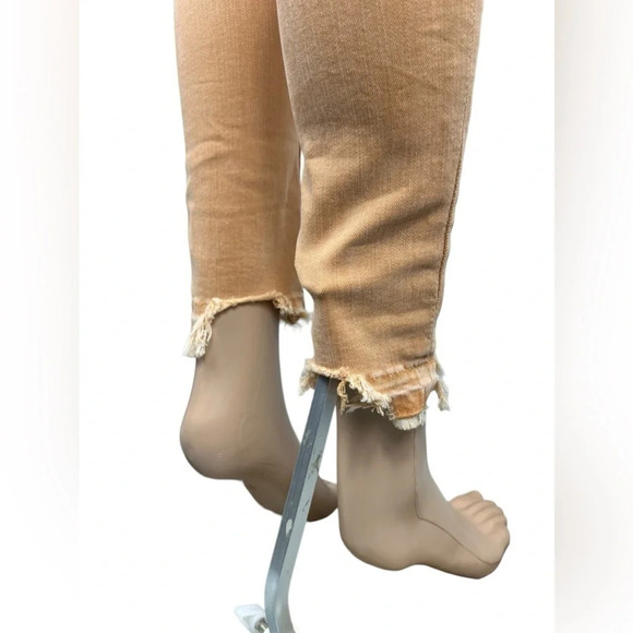 Free People Womens Wild Child Frayed Skinny Jeans Camel Size 24 - Picture 6 of 16